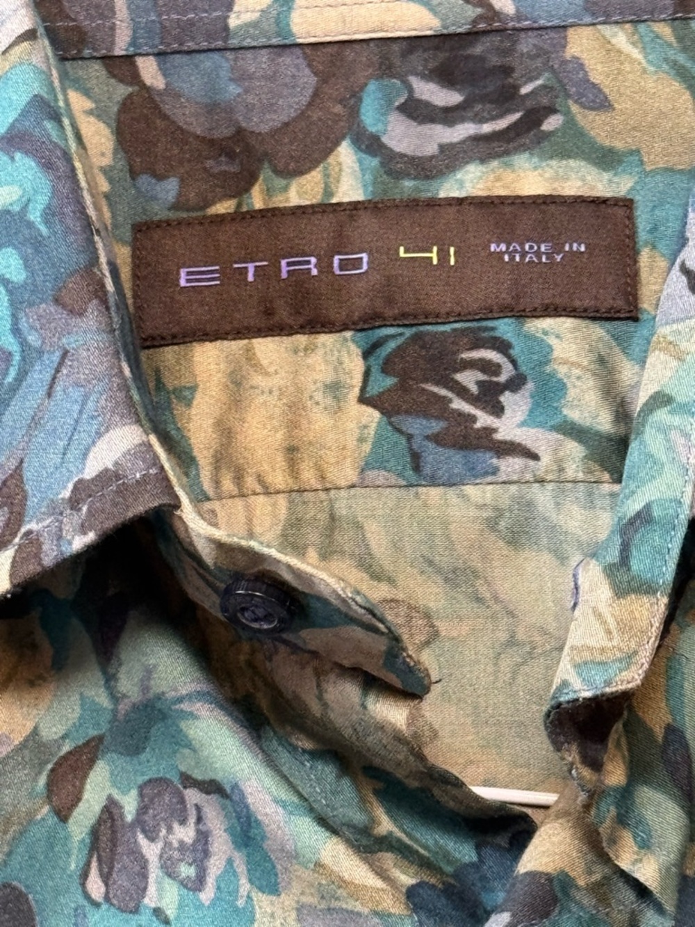 Etro Teal & Brown Floral Camo Lightweight Shirt Jacket made in Italy